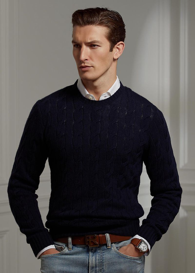 Sueter Purple Label Hombre Cable-Knit Cashmere Jumper Chile Azul Marino YNVWE-2790